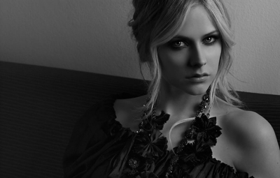 Avril Lavigne sexy intense staring in Black and White