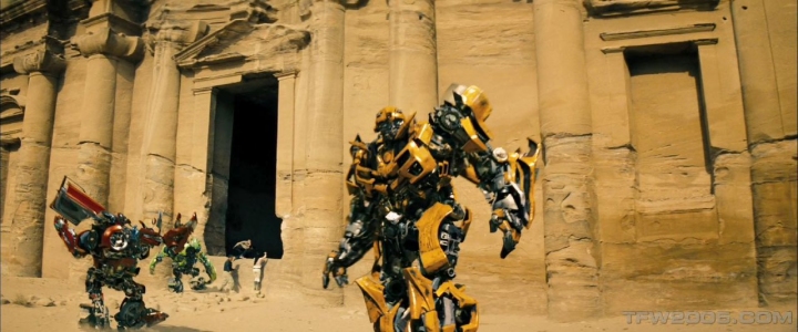 Bumbleebee and Autobots search a temple for the secret