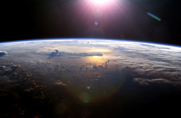 Sunset in space over the Pacific Ocean